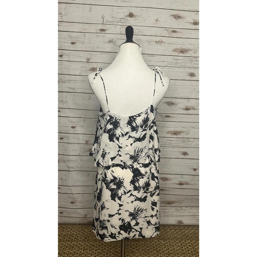 Parker black/cream monochromatic floral romantic silk mini dress Size Small - Picture 6 of 7